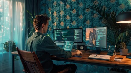 Wall Mural - The coder at work desk