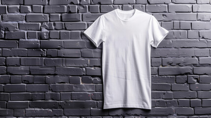 Wall Mural - White t-shirt on gray multiply colour brick wall