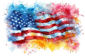 vibrant watercolor painting of the american flag showcases patriotism with a blend of bright colors 