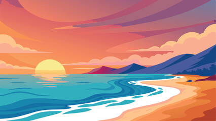 Wall Mural - A beautiful beach scene with a sunset in the background