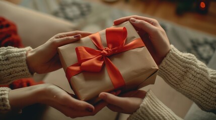 Canvas Print - The gift with red ribbon