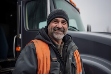 Wall Mural - Portrait of a middle aged Caucasian male truck driver