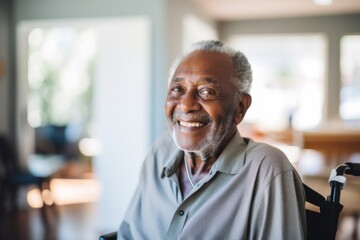 Wall Mural - Portrait of a smiling senior man in wheelchair at nursing home