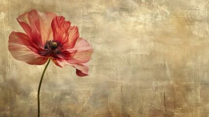 Wall Mural - 2 dimensional artwork featuring a solitary decorative flower showcasing a vintage botanical style cr
