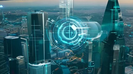 Wall Mural - technology background with circuit board design,big city background, condominium