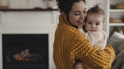 Wall Mural - The mother hugging baby