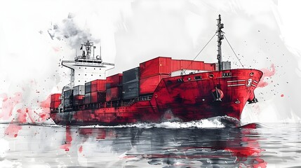 Wall Mural - Powerful Cargo Ship Transporting Freight Across the Sea