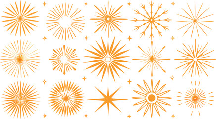 Set of bright starburst shapes in various designs