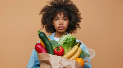 Wall Mural - The woman holding grocery bag