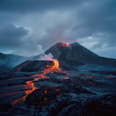 Majestic Volcano Erupting with Fiery Force