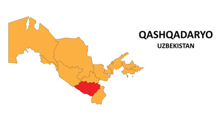 Sticker - Qashqadaryo Map is highlighted on the Uzbekistan map with detailed State and region outlines.