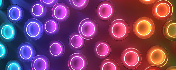 Wall Mural - A neon background with a repeating pattern of glowing circles in various neon colors, creating a playful and energetic visual.