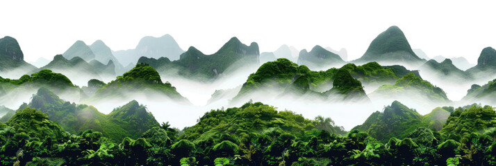 green lush amazon tropical rainforest jungle with towering hills landscape with misty mountains at d