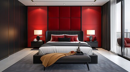 Wall Mural - Lavish bedroom with a Hollywood glam design, featuring luxurious fabrics, bold colors, and opulent decor, creating a space that exudes glamour and sophistication. Copy space for text, sharp focus and