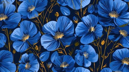 Wall Mural - Flax Flowers in Seamless Pattern for Textile Production