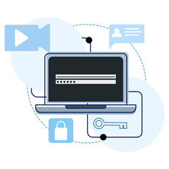 Concept of cyber data security, internet security or information privacy. Personal data security, data and information management, video monitoring, control. flat vector illustration.