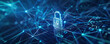 © AI_images_for_people - Cyber security background with a digital padlock, interconnected lines, and matrix code on a dark blue background.