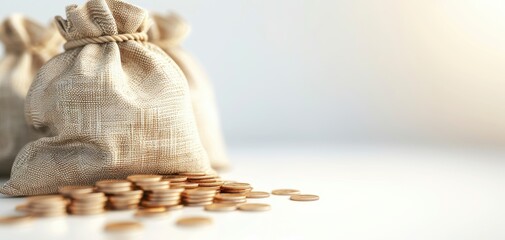Poster - A bag of coins is on a table