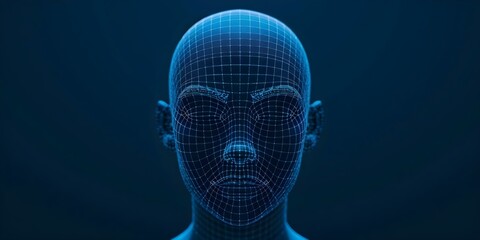 Wall Mural - Digital hologram of human head symbolizes fusion of technology and human mind. Concept Technology, Human Mind, Digital Hologram, Fusion, Symbolism