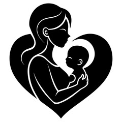 mother with her baby heart outline vector silhou