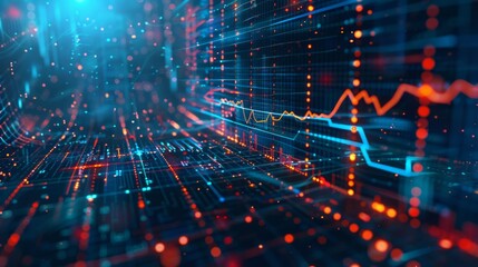 Abstract Digital Data Visualization with Glowing Lines and Dots
