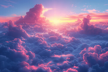 Canvas Print - stunning sunrise and clouds aerial view heavenly nature landscape soft colors sun rays morning sky