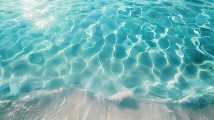 Wall Mural - turquoise water surface at white sand beach with sun reflections on water surface, beach summer day holiday background