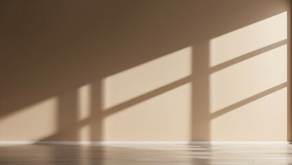 empty beige wall background with shadow from the window 