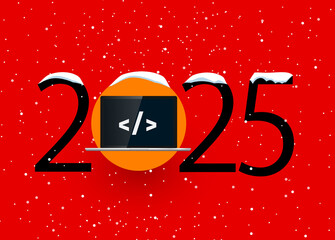 Wall Mural - happy new year 2025 year 2025 with laptop and programming code on screen