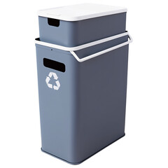 Sticker - A compact tiered bin made of recycled materials with a fliptop lid on the top compartment and a sliding door on the bottom compartment. The bin has a modern minimalist design and.