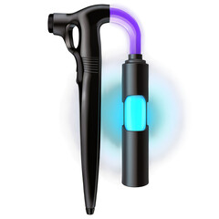 Sticker - A handheld tool with a cylindrical shape and a glowing tip that emits ultraviolet rays..