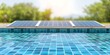 © Anastasiia - Solar powered pool pump with exposed panels on wooden deck in close proximity to individuals. Concept Solar Pool Pump, Deck Panels, Eco-Friendly Design, Outdoor Living, Sustainable Technology