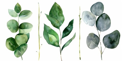 Wall Mural - A collection of green leaves with some of them being more prominent than others. The leaves are all different sizes and shapes, but they all have a similar color and texture