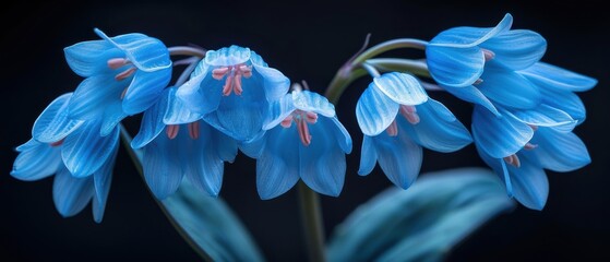 Canvas Print - Bluebell flower stands out with its elegant, drooping petals, appearing almost luminous against a dark backdrop. The thin stems and base leaves add a lovely contrast.