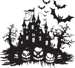 Wall Mural - Halloween icons silhouette logo black and white background