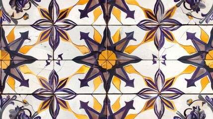 Sticker - A captivating tile design with purple stars and yellow flowers ideal for decoration and artistic projects