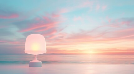 Wall Mural - A small white lamp is sitting on a ledge overlooking the ocean