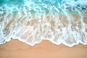 Wall Mural - Blue sea surf on golden sand beach bird's eye view