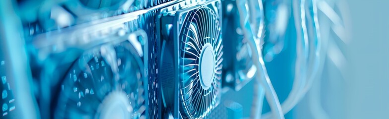 Canvas Print - close-up of a computer fan on a blue background