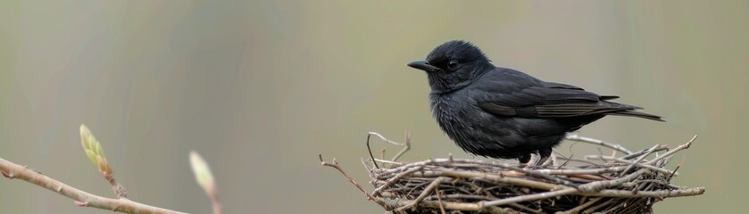 Spring bird returning to nest