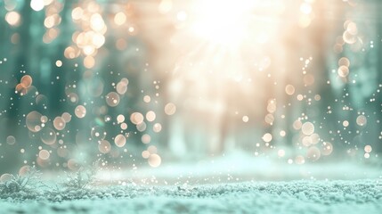 Wall Mural - a blurry image of a snowy forest with a bright sun shining through the trees