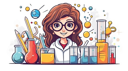 Poster - A cute cartoon girl wearing lab goggles 