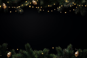 Poster - Decorative holiday border with coniferous branches and lights