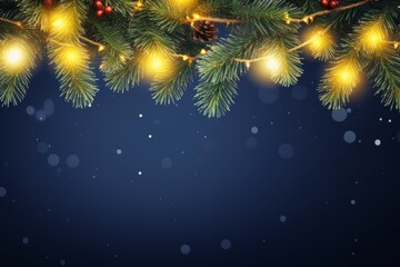 Poster - Festive coniferous branches and Christmas lights border