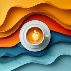 Wall Mural -  Cup of coffee, papercraft poster