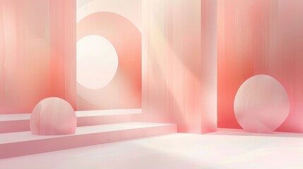 Wall Mural - Delicate Pink Geometric Patterns - Modern Digital Art with Soft Light and Pastel Colors for Balance Composition