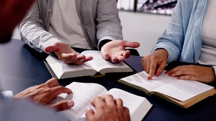 Sticker - Young Latino man preaches from the Holy Bible, leading a circle of friends