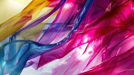 Wall Mural - ai generated illustration of colorful flowing fabric with vibrant hues of pink, blue, and yellow