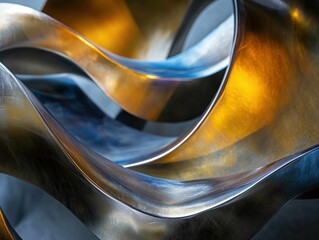 Wall Mural - ai generated illustration of a metallic sculpture with flowing curves and warm lighting