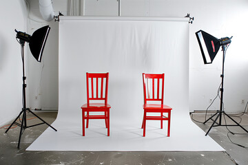 Wall Mural - Two red chairs at the photo studio